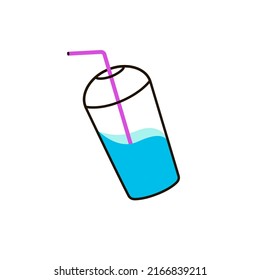 Plastic cup with straw and cap for cocktail and juice