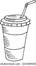 Plastic cup with straw. Cold or hot drink sketch