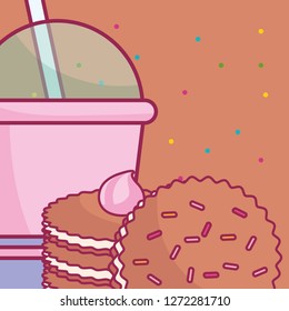 plastic cup with straw and cookie