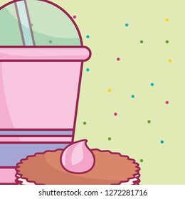 plastic cup with straw and cookie