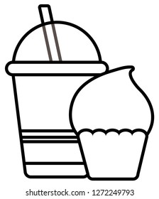 plastic cup with straw and cupcake