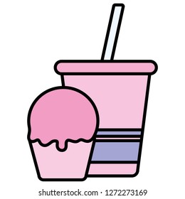 plastic cup with straw and cupcake