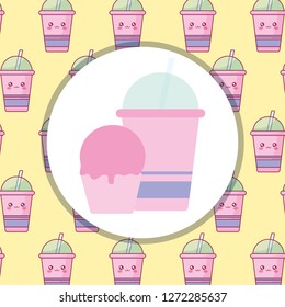 plastic cup with straw and cupcake