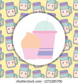 plastic cup with straw and cupcake
