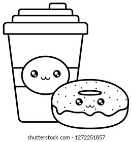 plastic cup with straw and donut