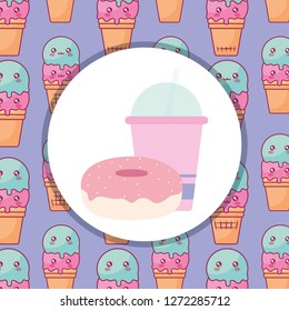 plastic cup with straw and donut