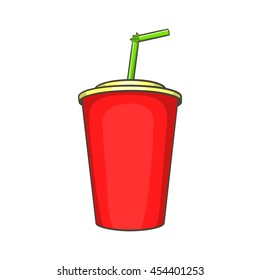 Plastic cup with straw icon in cartoon style isolated on white background. Drinks symbol