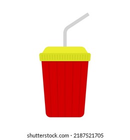 Plastic cup with straw icon. Color silhouette. Vertical front side view. Vector simple flat graphic illustration. Isolated object on a white background. Isolate.