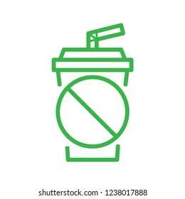 Plastic cup and straw. Reduce plastic use, campaign. Line vector. Isolate on white background.