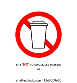 Plastic cup with text, say no to single use plastic. Simple design. Stop using Plastic campaign.