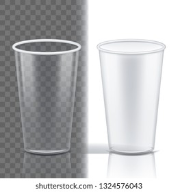 Plastic Cup Transparent Vector. Clean Object. Drink Mug. Disposable Tableware Clear Empty Container. Cold Or Hot Takeaway Drink. Isolated 3D Realistic Illustration