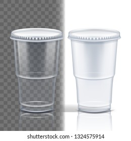 Plastic Cup Transparent Vector. Empty Disposable. Drink Mug. Disposable Tableware Clear Empty Container. Cold Or Hot Takeaway Drink. Isolated 3D Realistic Illustration