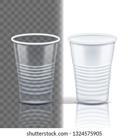 Plastic Cup Transparent Vector. Mockup Coffee. Drink Mug. Disposable Tableware Clear Empty Container. Cold Or Hot Takeaway Drink. Isolated 3D Realistic Illustration