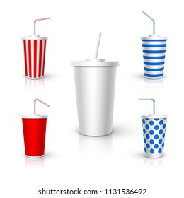 Plastic Cup with tube mockup. Vector realistic design elements.