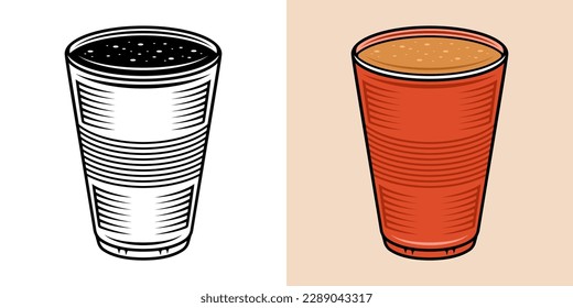 Plastic cup vector illustration in two styles black on white and colorful