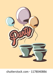 plastic cups beverage and balloons celebration party