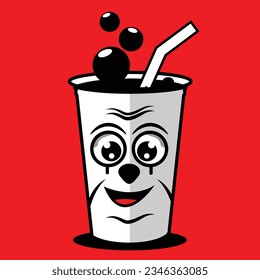 Plastic cups and clowns icon. Drink icon illustration isolated on red background.