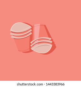 Plastic cups on pink background. Flat vector illustration in cartoon style.