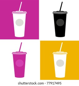 Plastic cups in pop art style. Vector Illustration.