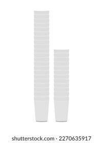Plastic Cups Stack Silhouette, White Disposable Paper cups Illustration