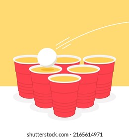 Premium Vector  Hand drawn beer pong game illustration plastic cups and  pingpong ball
