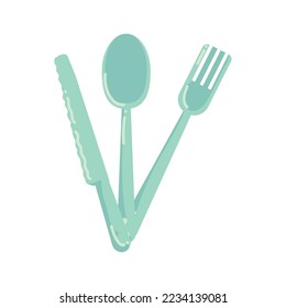 plastic cutlery design over white