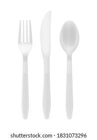 Plastic Cutlery On A White Background. Vector Illustration.