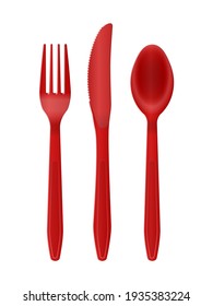 Plastic Cutlery On A White Background. Vector Illustration.