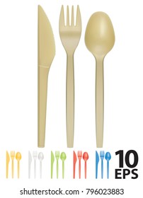 Plastic cutlery. Realistic vector 3d illustration icon set