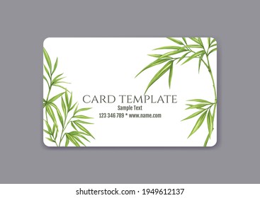 Plastic Debit Or Credit, Pass, Discount, Membership Card Template With Tropical Plants In Natural Color On White Background. Vector Illustration.