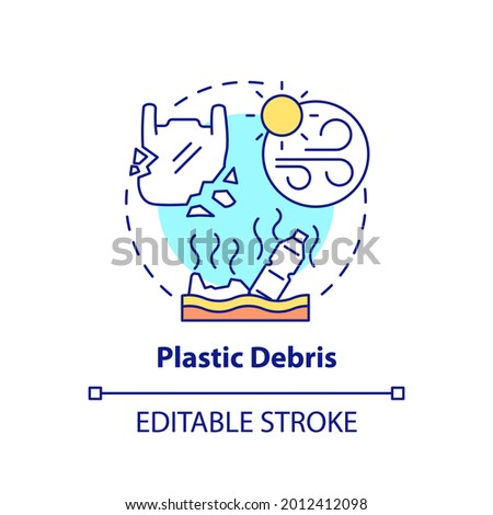 Plastic debris concept icon. Environmental responsibility idea thin line illustration. Nature contamination with toxic pollutants. Vector isolated outline RGB color drawing. Editable stroke