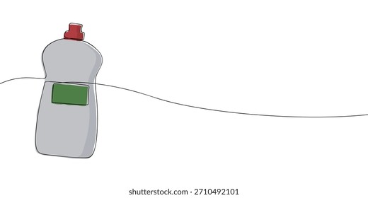 A plastic dish soap bottle with a red flip top cap and a green label, drawn in a simple minimal style.