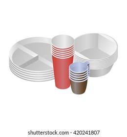 Plastic Dishes And Plates Vector Set Of 4 Objects