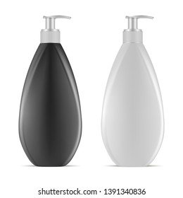 Plastic Dispenser Bottle. Cream or Lotion Container. Skin Cosmetic Product Packaging Mockup. 3d Blank for Body Care Moisturizer. Black and White Template Set. Hair Shampoo, Hand Oil, Bath Hygiene.