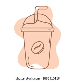 plastic disposable cup coffee with straw icon line and fill vector illustration