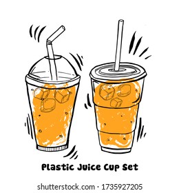 Plastic Disposable Cup Set In Sketch Style