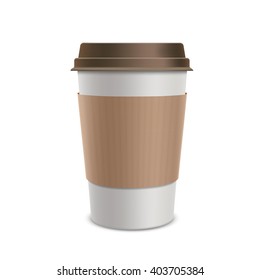 Plastic disposable cups of coffee. Design packaging. Isolated on white background. Stock vector illustration.