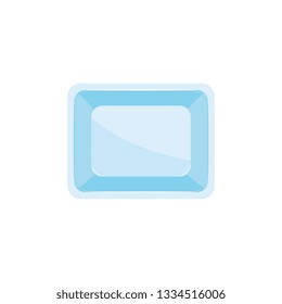 Plastic disposable food container for meat, fish or vegetables storage in flat style isolated on white background - vector illustration of blue rectangular polystyrene non-ecological tray.
