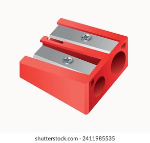 Plastic double pencil sharpener on a white background. Double pensil sharpener icon 3d illustration