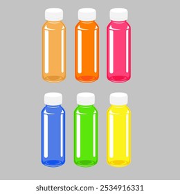 Botellas de bebida de plástico en tapa de botella blanca