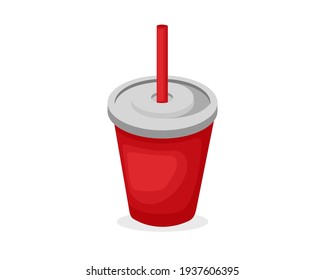 Plastic drink cup packaging for beverages with straw. Disposable paper drink cup icon vector