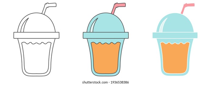 plastic drink cups design vector illustration. food hand drawn cartoon. black and white outline