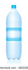 Plastic drinking bottle with blank label - filled with water -  closed PET bottle. Isolated vector illustration on white background.
