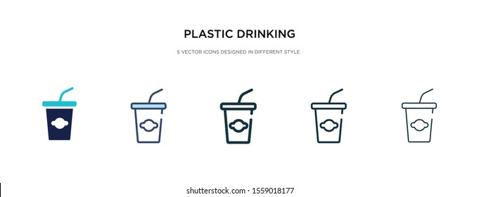 plastic drinking cup icon in different style vector illustration. two colored and black plastic drinking cup vector icons designed in filled, outline, line and stroke style can be used for web,