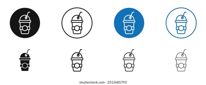 Taza de bebida plástica en el sistema en color negro y azul