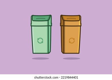 Plastic Dustbins Vector Icon Illustration. Home Cleaner Object Icon Design Concept. Street Can, Street Cleaner, Dustbin For Waste, Rubbish, Street Dustbin.