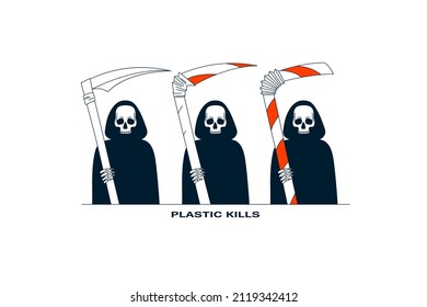 Plastic earth pollution concept. Plastic in the modern world is being turned into a weapon of death.Ecological poster, banner, emblem, slogan. Vector. planet