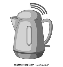 Plastic electric kettle with wi fi connection icon in monochrome style isolated on white background vector illustration