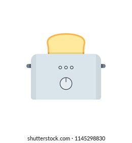 Plastic electric toaster with toast. flat style. isolated on white background
