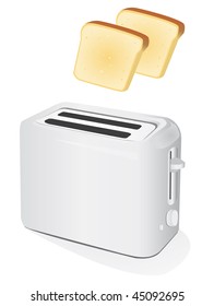 Plastic electric toaster with toast. Vector illustration